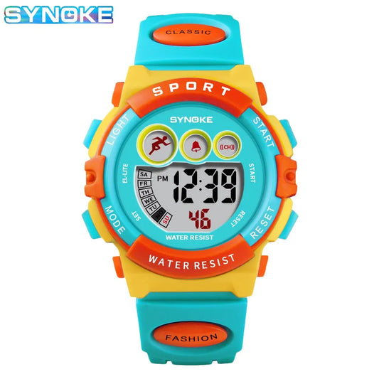 SYNOKE Montres de sport pour étudiants pour enfants Montres électroniques colorées Horloge étanche Montre numérique pour enfants pour garçons filles