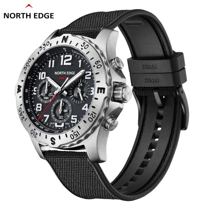 NORTH EDGE 2024 MACH 2 Men's Watches Solar Power 316 stainless steel Case Quartz Watch For Men Pilot Waterproof 50M Stopwatch