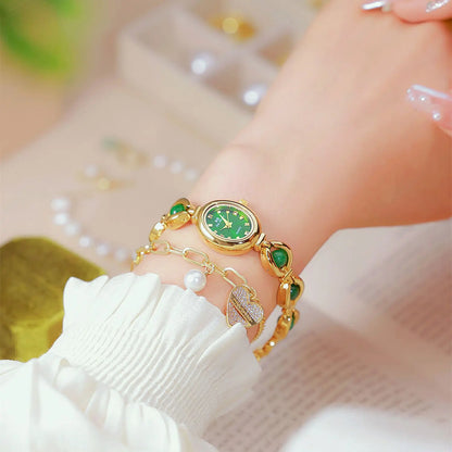 Montre pour femme UTHAI Marque de luxe légère Bracelet en cristal de jade vert Bracelet de mode féminine polyvalent Montres à quartz