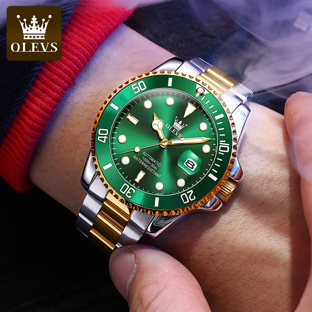 OLEVS Men Automatic Watch Luxury Diving Watch Waterproof Luminous Stainless steel Business Mechanical Watch for Men reloj hombre