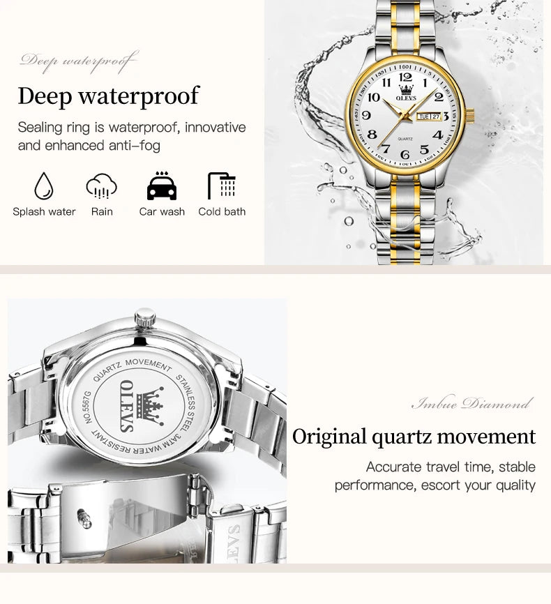 Montre à quartz OLEVS pour femme, montre de luxe, étanche, en acier inoxydable, classique, avec date, numérique, originale, bijoux