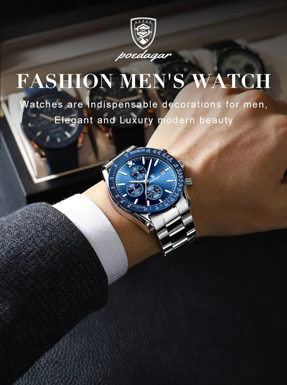 POEDAGAR Luxury Men Watch High Quality Fashion Chronograph Waterproof Luminous Date Stainless Steel Quartz Watch Man Clock Reloj