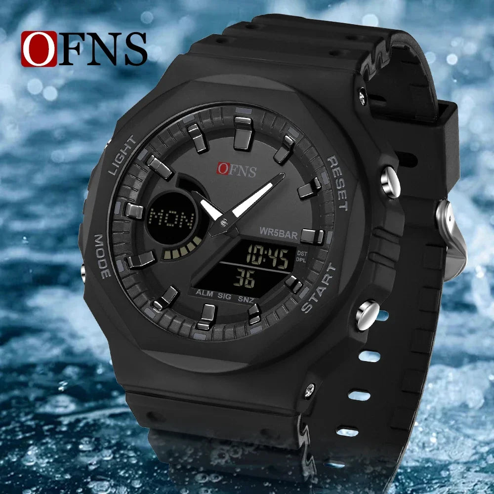 OFNS Top Luxury Men's Quartz Watches Waterproof Men Military Sport Watch Relogio Masculino Dual Display LED Digital Wristwatch