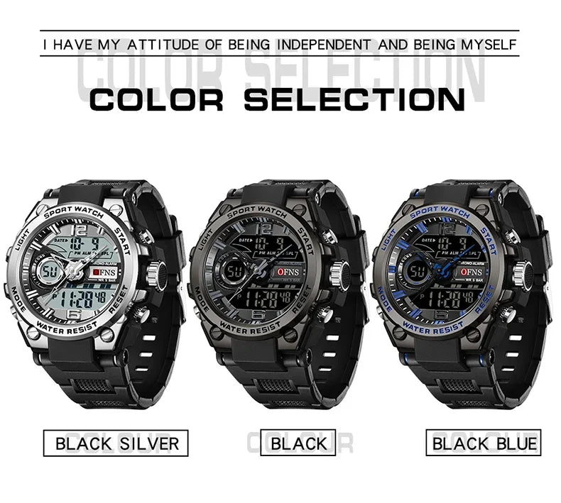 OFNS 6092 New Sport Military Men's Watches Waterproof Quartz Wristwatch LED Digital Watch for Male Clock Relogios Masculino