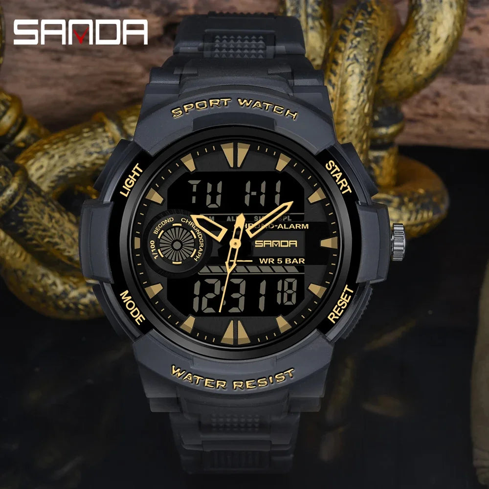 SANDA Digital Watch Men Military Army Sport Quartz Wristwatch Top Brand Luxury LED Waterproof Male Electronic Watches 6002