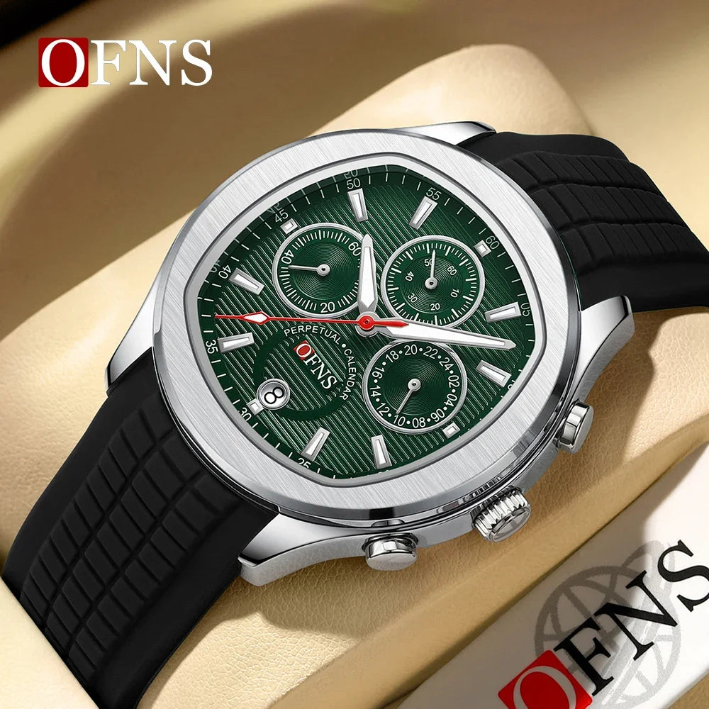 OFNS Top Class 8019 New Men's Quartz Watch Youth Student Fashion Three Eyes Six Needle Calendar Waterproof Men's Quartz Watch