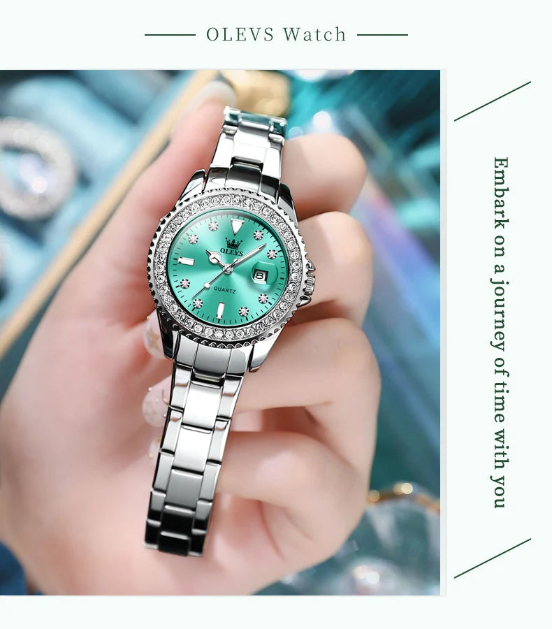 OLEVS Quartz Watch for Women Diamond Dial Luxury Stainless Steel Waterproof Elegant Ladies Fashion Top Brand Women's Watch 9945