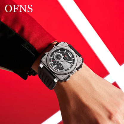 OFNS brand 1305 square dial men's quartz watch fashionable and simple with nail strips calendar waterproof men's quartz watch