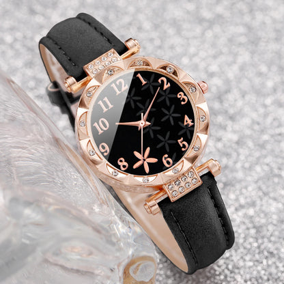 Lot de 2 montres à quartz analogiques pour femme avec cadran à fleurs et bracelet en cuir, bracelet rose (sans boîte)