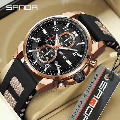 Sanda 5506 New Design 2023 Trendy Soft Silicone Strap Quartz Movement Fashion Business Men Watertproof Chronograph Wrist Watch