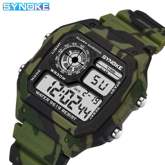 SYNOKE Montre numérique militaire d'extérieur pour hommes Montre rétro pour hommes de mode Montre de sport étanche pour hommes Montre multifonctionnelle lumineuse