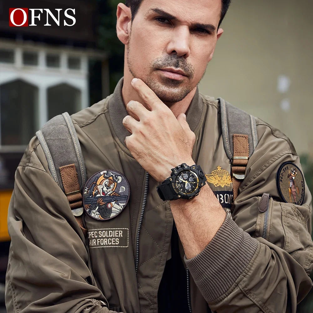 OFNS Top Brand Sports Men's Watches Military Quartz Watch Man Waterproof Wristwatch for Men Clock shock relogios masculino 6030