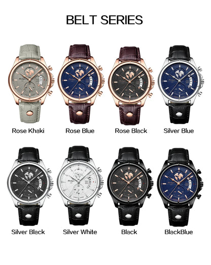 POEDAGAR Luxury Casual Sport Watch Top Brand Creative Chronograph Leather Strap Date Waterproof Men's Watches Relogio Masculino