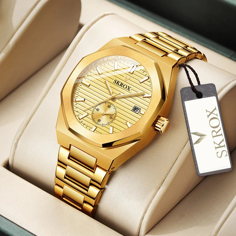 SKROX Design Original Octagon Date Automatic Watches Top Luxury Man Gold Watch Waterproof Steel Mechanical Elegant Male Wrist