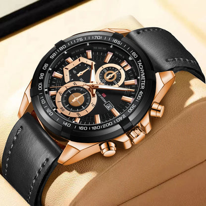 VA VOOM Mens Military Style Quartz Watch Fashion Rose Gold 46mm Large Dial Sports Leather Casual Mens Gift Watches Reloj Hombre