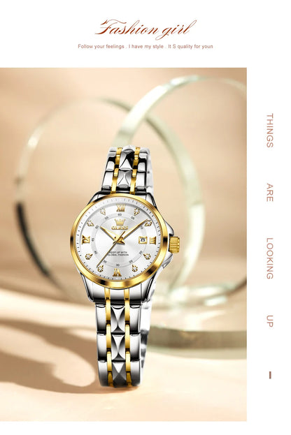 OLEVS 2906 NOUVELLE Montre à Quartz pour Femmes Double Calendrier Étanche Cadran Chiffré en Acier Inoxydable Montre-Bracelet pour Femmes Cadeau de Noël