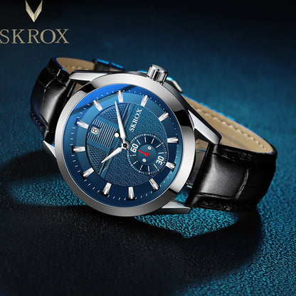 SKROX Original Sports Men Watch Leather Sapphire Blue Dial Luminous Automatic Movement Mechanical Clock Waterproof Wrist Watches