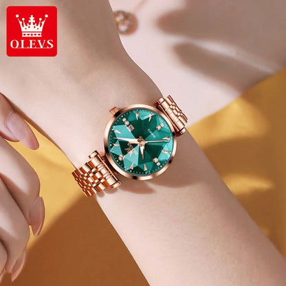 OLEVS Women Luxury Jewelry Quartz Watch Waterproof Stainless steel Strap Rose Gold Watch for Women Fashion Watch Bracelet Set