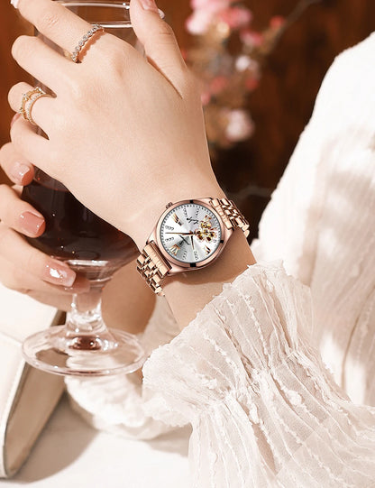 POEDAGAR Women Watch Fashion Luxury Wine Red Quartz Watches Waterproof Stainless Stain Ladies Wristwatch Romatic Girlfriend Gift