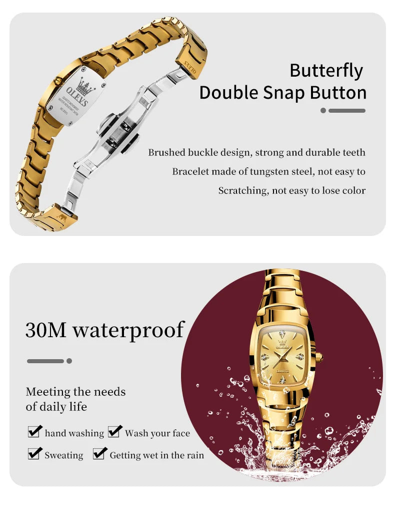 OLEVS 7006 Original Quartz Watch for Couple Tungsten steel Diamond Gold Watch Waterproof Gifts His Hers Watch Sets Couple Watch