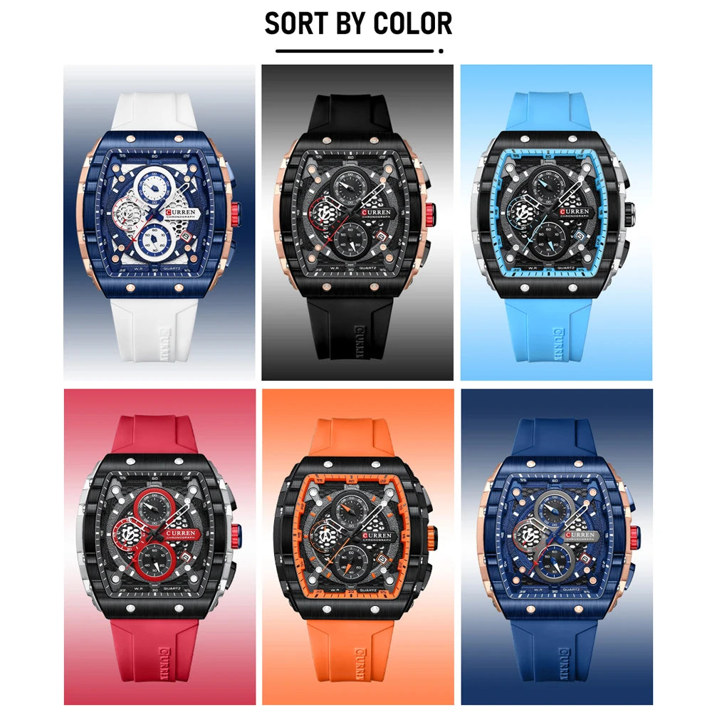 CURREN New Fashion Brand Men's Wristwatches Sport Chronograph Quartz Silicone Bracelet Watches Waterproof Luminous Hands Clock