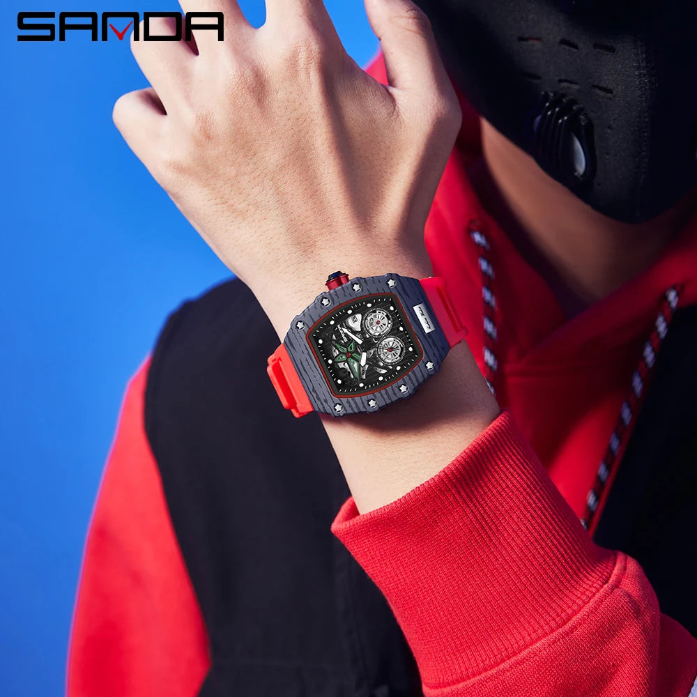 SANDA New Men's Watches rectangle Shock Sports Military 50M Waterproof Quartz Watch For Male motion Wristwatch Clock Men 7060