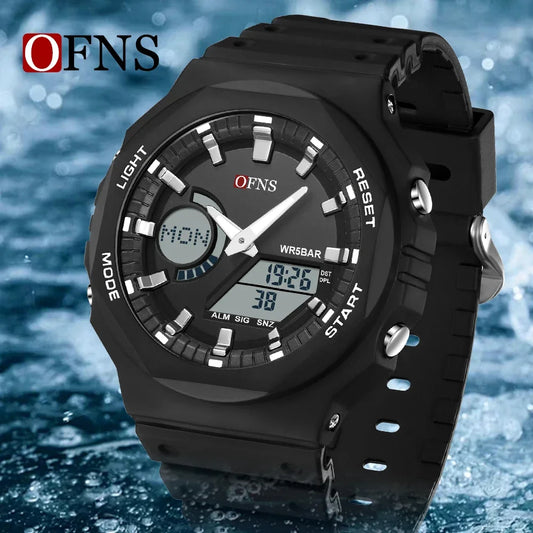 OFNS Top Luxury Men's Quartz Watches Waterproof Men Military Sport Watch Relogio Masculino Dual Display LED Digital Wristwatch