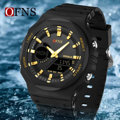 OFNS Top Luxury Men's Quartz Watches Waterproof Men Military Sport Watch Relogio Masculino Dual Display LED Digital Wristwatch