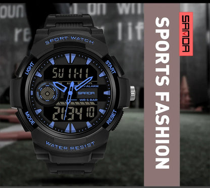 SANDA Digital Watch Men Military Army Sport Quartz Wristwatch Top Brand Luxury LED Waterproof Male Electronic Watches 6002