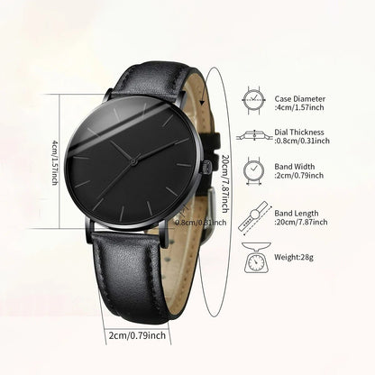 3PCS/Set Men's Watch Simple Scale Dial Male Leather Band Quartz Watches Necklace Bracelet Set