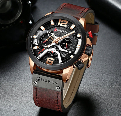 CURREN New Men's Casual Sports Chronograph Blue Top Brand Luxury Military Leather Watch Calendar Clock Relogio Masculino