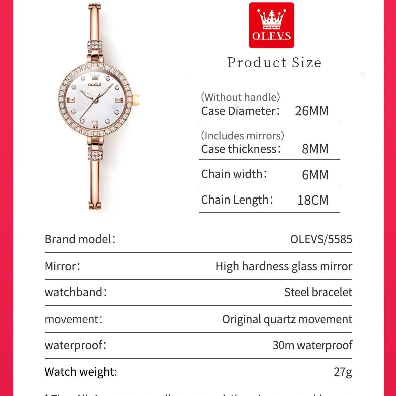 Montre originale OLEVS ultra fine avec cadran de 8 mm pour femme, montre-bracelet de luxe en diamant, mode élégante, pour dames