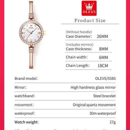 Montre originale OLEVS ultra fine avec cadran de 8 mm pour femme, montre-bracelet de luxe en diamant, mode élégante, pour dames