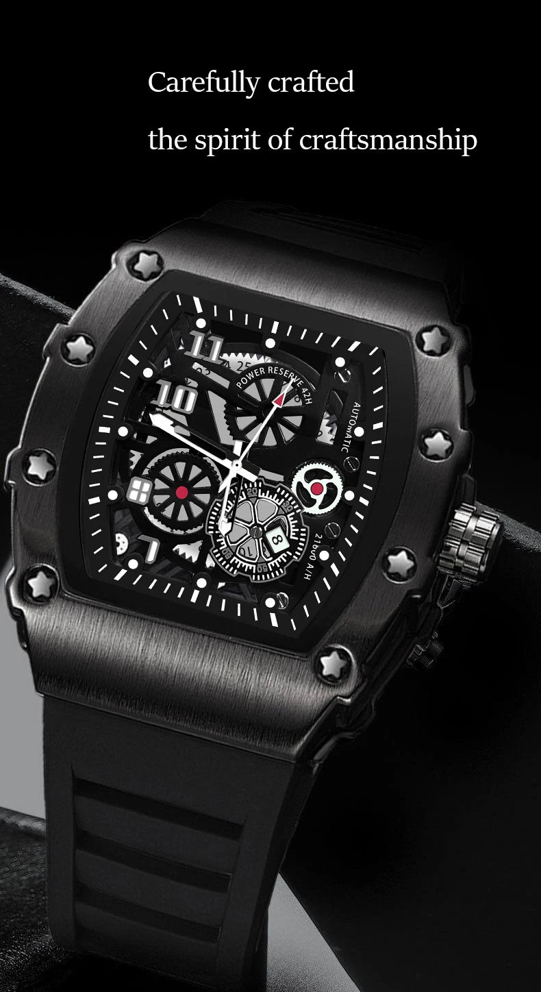 UTHAI Men's Watch Sports Fashion Trend Fully Automatic Quartz Wristwatch Hollow Waterproof Black Warrior Male Clock Watches