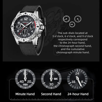 NORTH EDGE 2024 MACH 2 Men's Watches Solar Power 316 stainless steel Case Quartz Watch For Men Pilot Waterproof 50M Stopwatch