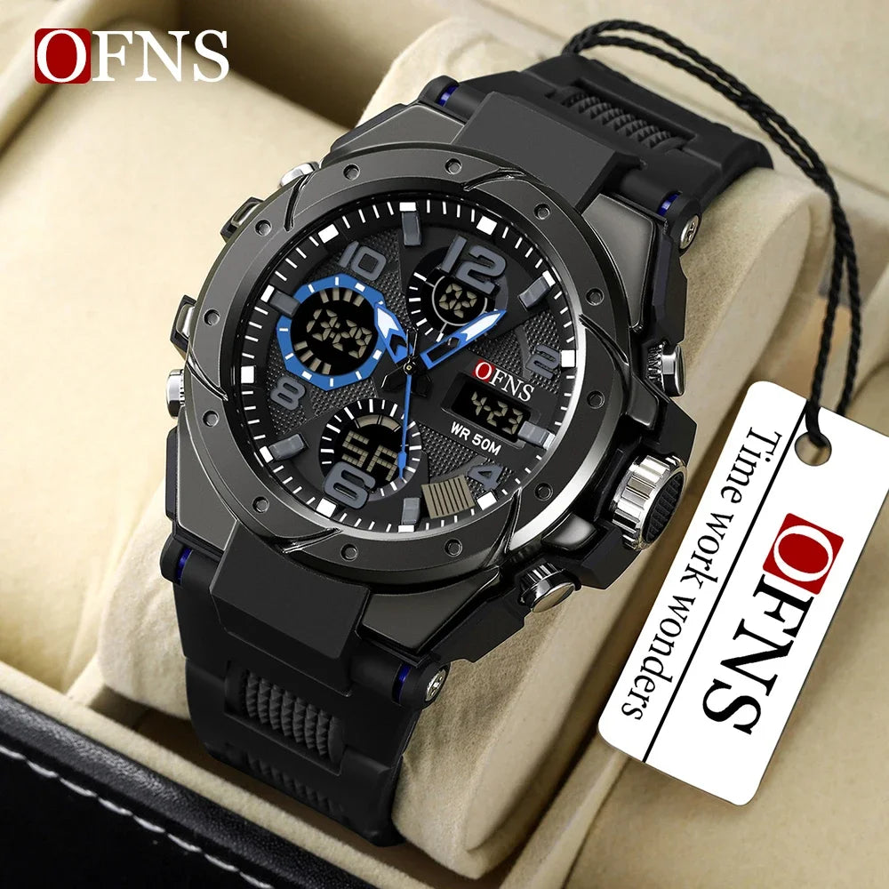 OFNS Top Brand 6008 Fashion Men's Sports Watch Dual Screen Analog Digital LED Electronic Quartz Watch Waterproof Men's Watch