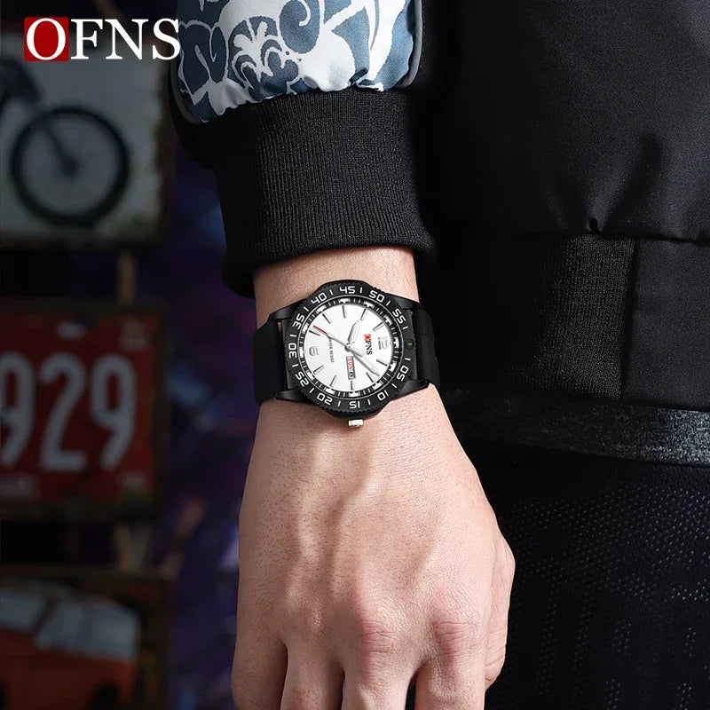 OFNS Top Luxury 8015 Men's Quartz Watch Military Waterproof Watch Business Silicone Band Sports Men's Watch 2024