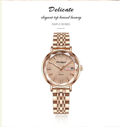 POEDAGAR Women Watch Rose Gold Stainless Steel Mesh Japan Quartz Movement Simple Waterproof Luminous Ladies watch relogio