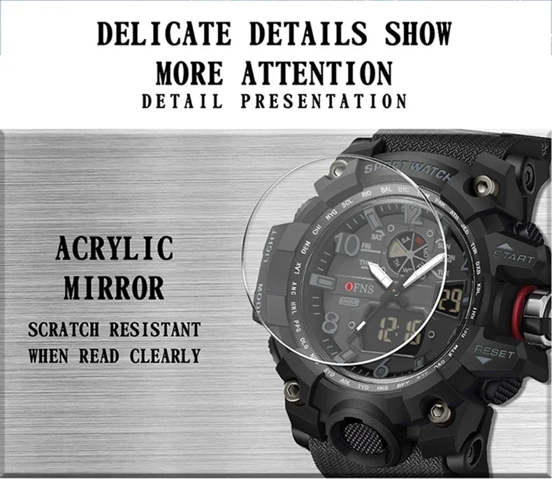 OFNS Top Brand Sports Men's Watches Military Quartz Watch Man Waterproof Wristwatch for Men Clock shock relogios masculino 3169