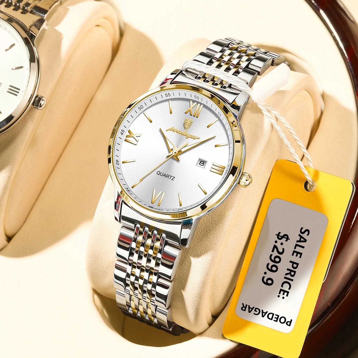 POEDAGAR Ladies Wristwatch Luxury Waterproof Luminous Date Gold Watch For Women Dress Stainless Steel Quartz Women's Watches+Box