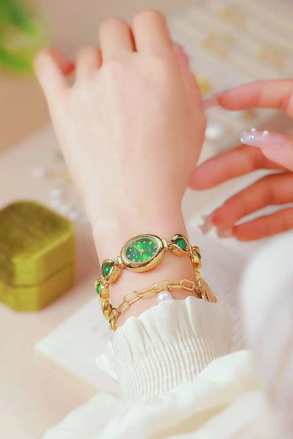 Montre pour femme UTHAI Marque de luxe légère Bracelet en cristal de jade vert Bracelet de mode féminine polyvalent Montres à quartz