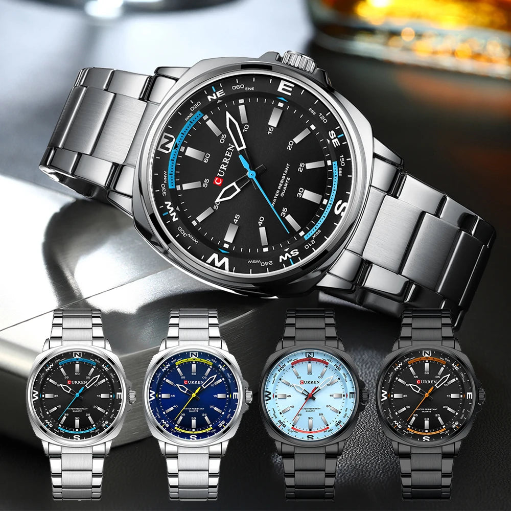 CURREN New Top Brand Luxury Mens Watches Waterproof Stainless Steel Watch Quartz Men Business Wristwatch