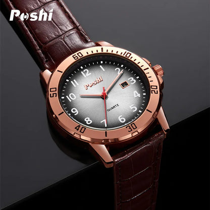 POSHI Simple Man Quartz Watch Luxury Leather Strap with Date Men's Watches Waterproof Original Clock Sport relogios masculino