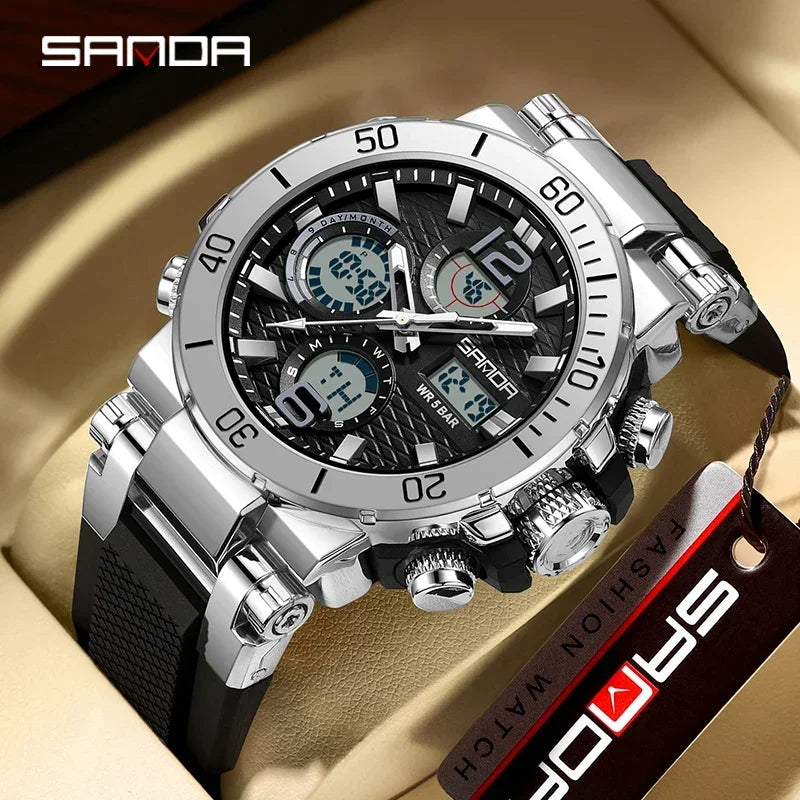 Sanda 2023 Nouvelle Montre Numérique Double Écran Pour Homme Veilleuse Étanche Multifonctionnelle Populaire Réveil Pour Homme Montre-Bracelet 6167