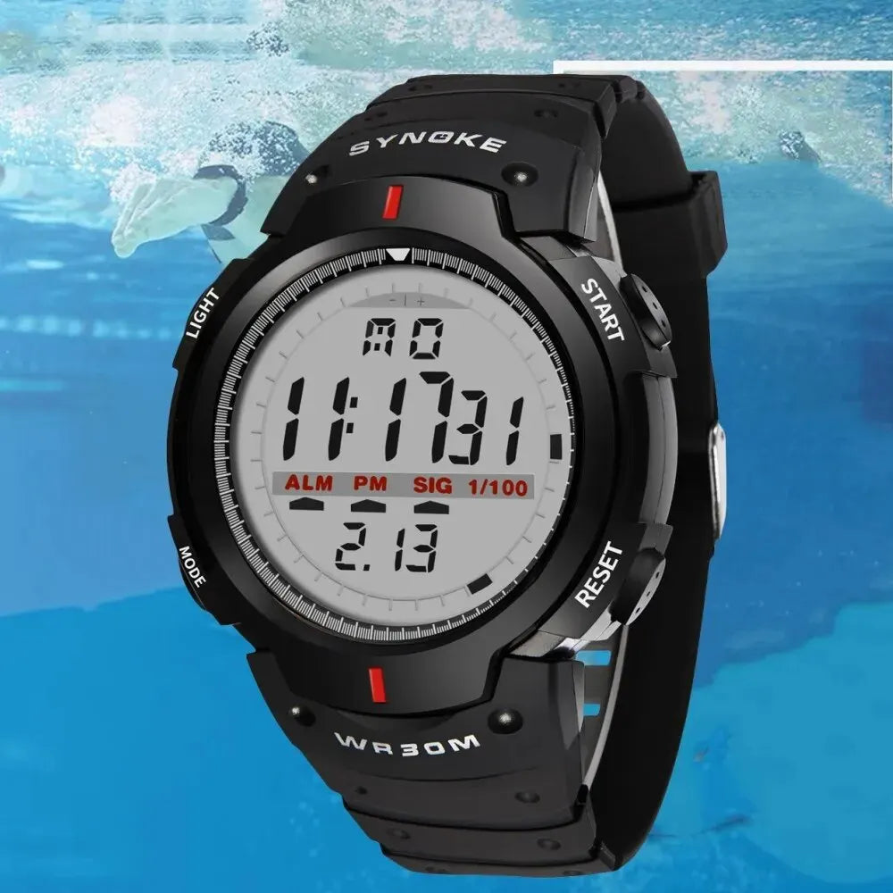 SYNOKE Montre électronique pour hommes Sports pour hommes Étanche Lumineux Multifonction Extérieur Alpinisme Grand écran Électronique