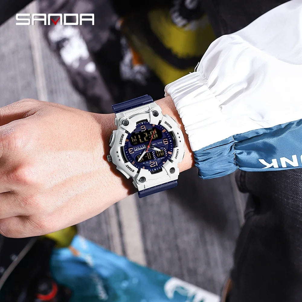 SANDA New 6181 Men's Quartz Electronic Watch Night Glow Date Multi functional Waterproof Student Men's Quartz Electronic Watch