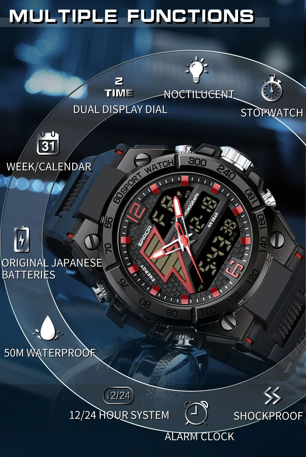 SANDA 6137 2024 Top Brand Men's Watches 5ATM Waterproof Sport Military Wristwatch Quartz Watch for Men Clock Relogio Masculino