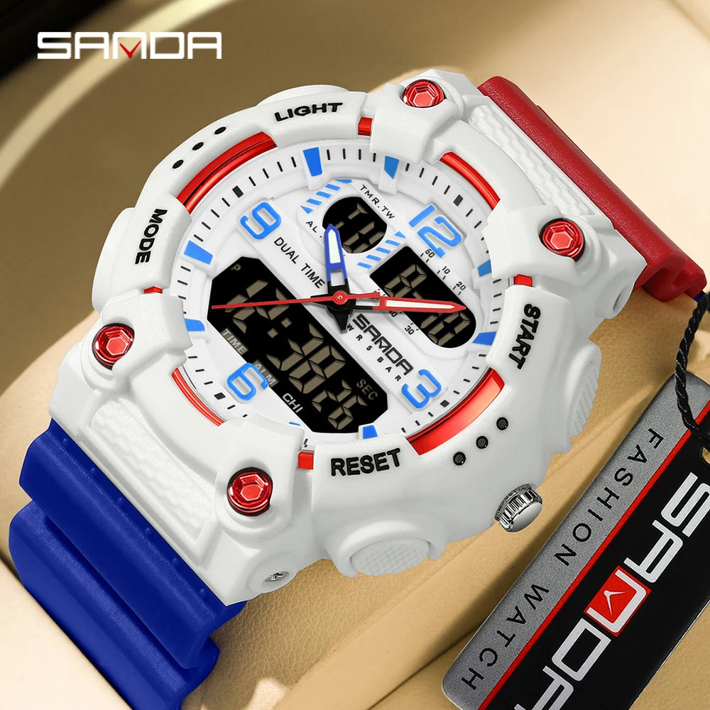 SANDA New 6181 Men's Quartz Electronic Watch Night Glow Date Multi functional Waterproof Student Men's Quartz Electronic Watch