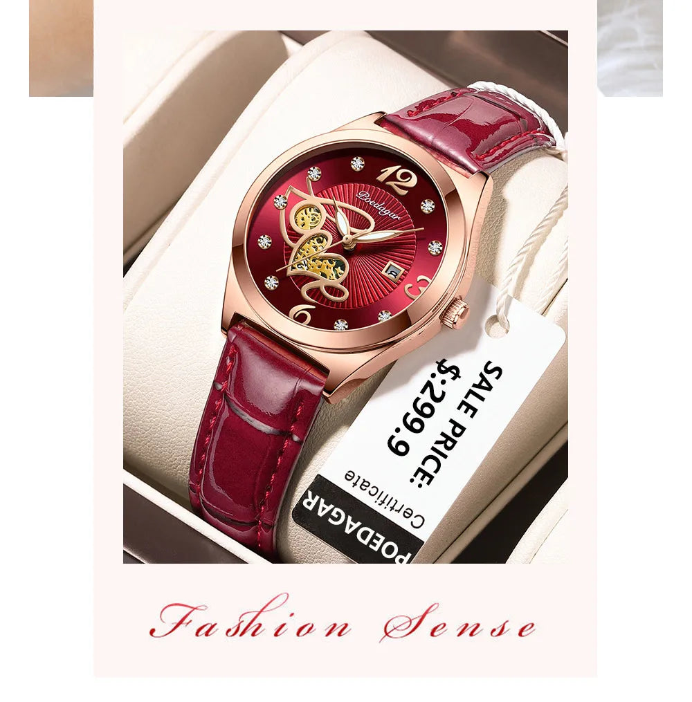 POEDAGAR Fashion Quartz Watch Female Luxury Elegant Casual Clock Waterproof Luminous Date Leather Women Watch Montre Femme gift