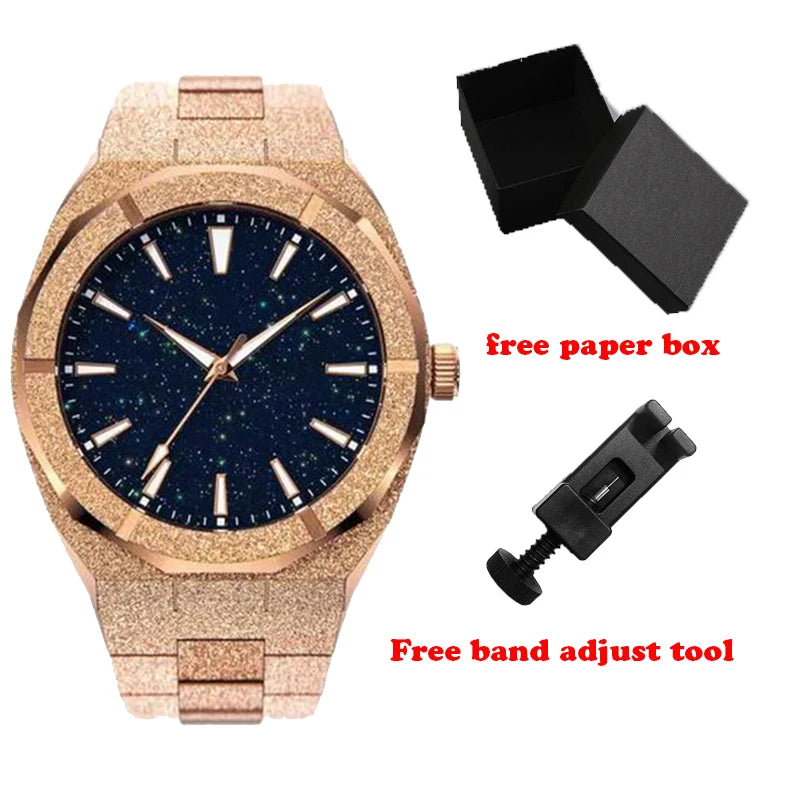 Luxury Brand PR Style Glitter Star Dust Dial Minimalist Frosted Men Quartz Watch